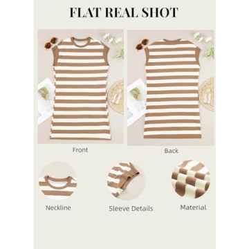 AlvaQ Women Dresses Fashion Trendy 2025 Summer Casual Short Sleeve Striped Mini Tshirt Dress with Pocket Khaki Large