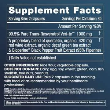 ProHealth Resveratrol 1000mg | Pure Trans-Resveratrol | Plus Quercetin, Red Wine & Green Tea Extract | Clinically Studied to Support Cellular Health, Memory, Healthy Aging | 60 Capsules