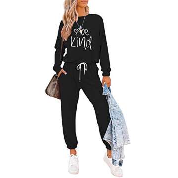 PRETTYGARDEN Women's Fall 2 Piece Lounge Outfit Long Sleeve Crewneck Pullover Tops High Waisted Pants Set Tracksuit (Patterned-black,Medium)