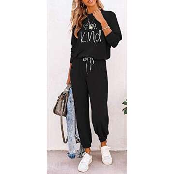 PRETTYGARDEN Women's Fall 2 Piece Lounge Outfit Long Sleeve Crewneck Pullover Tops High Waisted Pants Set Tracksuit (Patterned-black,Medium)