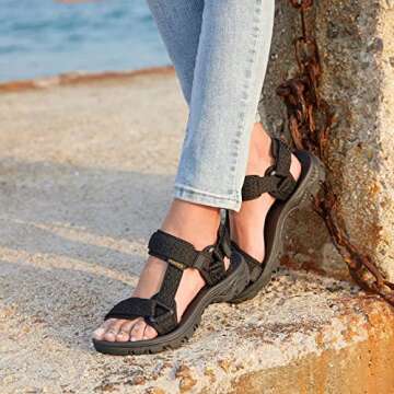 EQUICK Comfortable Walking Sandals for Women Open Toe Strap Sport Sandal Anti-skidding Outdoor Water...