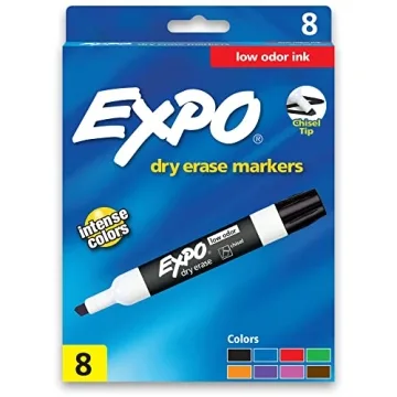 EXPO Low Odor Dry Erase Markers, Chisel Tip, Assorted Colors, 8 Count