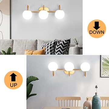 ZHUOER Modern Bathroom Vanity Light Fixtures 3 Lights Brushed Brass Frame and Milk White Glass Globe Shade Modern Wall Sconce Lighting Bath Vanity Lights Bar Over Mirror (Exclude G9 Bulb)
