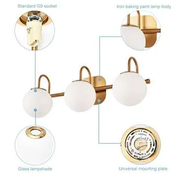 ZHUOER Modern Vanity Lights with Brushed Brass & Glass