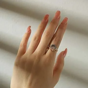 UNE DOUCE Celestial Sun and Moon Ring Set, Sparkling Sun Ring/Blue Moon Ring with 14k Gold/Silver Plating, Friendship Promise Ring, Stackable Celestial Rings, Gift for Women