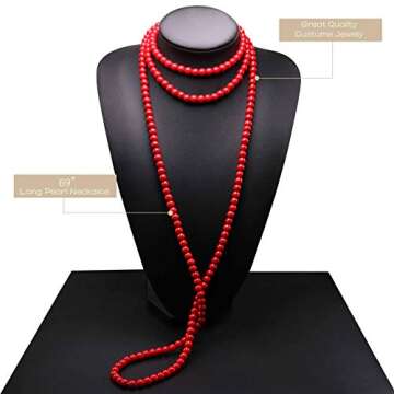 Red Long Pearl Necklace for Women Layered Faux Pearls Strand Necklace Costume Jewelry, 69",Diameter ...