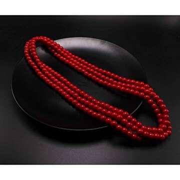 Red Long Pearl Necklace for Women Layered Faux Pearls Strand Necklace Costume Jewelry, 69",Diameter Pearl 8MM