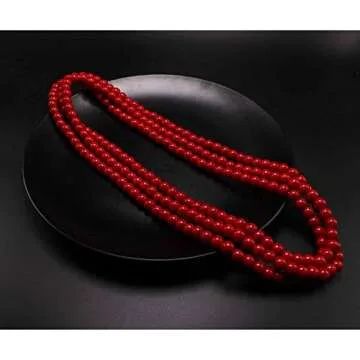 Red Long Pearl Necklace for Women Layered Faux Pearls Strand Necklace Costume Jewelry, 69",Diameter Pearl 8MM