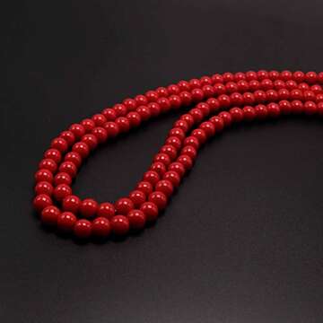 Red Long Pearl Necklace for Women Layered Faux Pearls Strand Necklace Costume Jewelry, 69",Diameter Pearl 8MM
