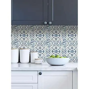 NuWallpaper Landondale Blue & White Peel & Stick Wallpaper