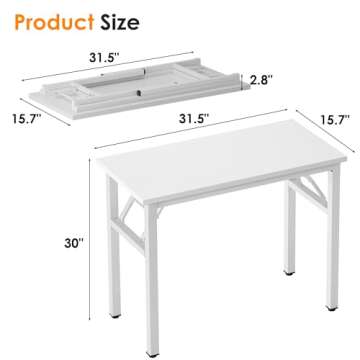 Need Small Computer Desk 31.5 inches Folding Table No Assembly Sturdy Small Writing Desk Folding Desk for Small Spaces, White