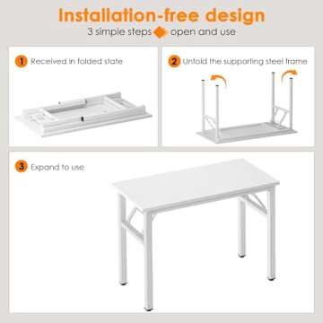 Need Small Computer Desk 31.5 inches Folding Table No Assembly Sturdy Small Writing Desk Folding Desk for Small Spaces, White