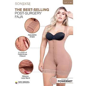 Sonryse 211BF Fajas Colombianas Post Surgery High Compression Stage 2 Faja Lipo 360 Tummy Tuck Mocha Medium