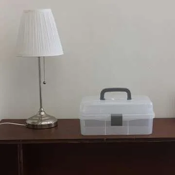 BangQiao 2-Tier Trays Clear Gray Plastic Storage Container Organizer Box, Multipurpose Portable Carrying Case with Latch Lock and Handle for Art, Craft, Sewing Supplies, First Aid, Makeup