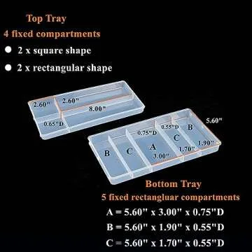 BangQiao 2-Tier Trays Clear Gray Plastic Storage Container Organizer Box, Multipurpose Portable Carrying Case with Latch Lock and Handle for Art, Craft, Sewing Supplies, First Aid, Makeup