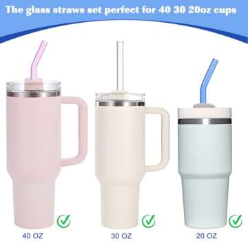 Colorful Reusable Glass Straws for Stanley Tumblers 12 Pcs