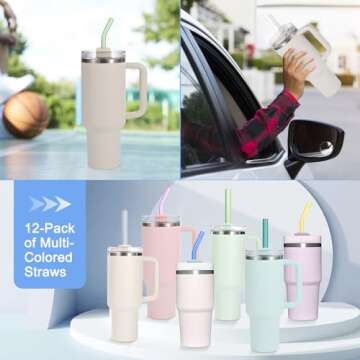 Colorful Reusable Glass Straws for Stanley Tumblers 12 Pcs