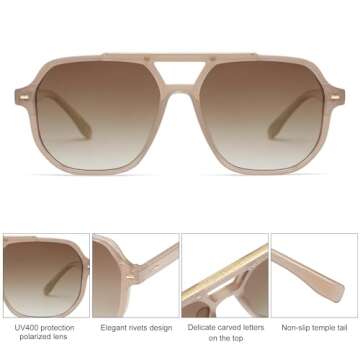 SOJOS Retro Trendy Aviator Polarized Sunglasses Men Women Vintage 70s Square Stylish Frame Sun Glasses SJ2283 Milky Brown Brown Grading Lens