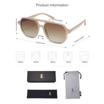 SOJOS Retro Trendy Aviator Polarized Sunglasses Men Women Vintage 70s Square Stylish Frame Sun Glasses SJ2283 Milky Brown Brown Grading Lens