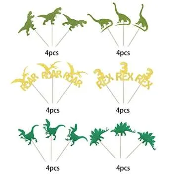 24 Dinosaur Cupcake Toppers for Kids Birthday Parties