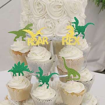 24 Dinosaur Cupcake Toppers for Kids Birthday Parties