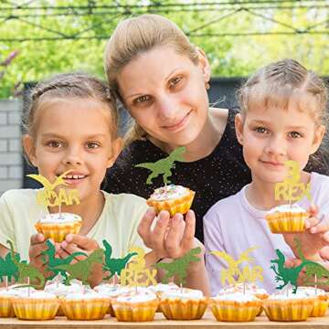 24 Dinosaur Cupcake Toppers for Kids Birthday Parties