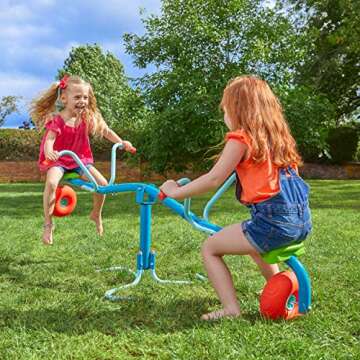 TP Toys, Spiro Spin Seesaw | Sit and Spin Teeter Totter with 360 Spin and Bounce Wheel | Kids Outdoor Play Equipment for Backyard, Playground, or Indoor Fun | Boys and Girls Ages 3-8.