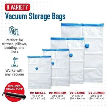 Spacesaver Vacuum Storage Bags - Save 80% Space - Vacuum Sealed for Comforters, Blankets, Bedding, Clothing - Travel Bags with Pump (2 Small, 2 Medium, 2 Large, 2 Jumbo)