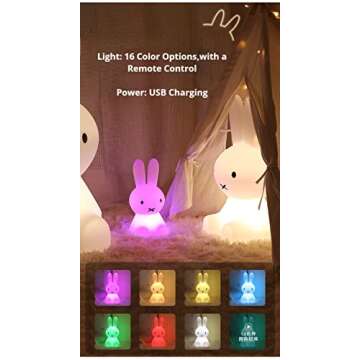 YUDA UNIQUE Cute Bunny Kids Night Light-Bunny Rabbit Light for Kids, Kawaii Colors for Bunny Lamp,16 Color Changing LED Lights Cute Lamps for Girls Baby Birthday Gifts (28cm)