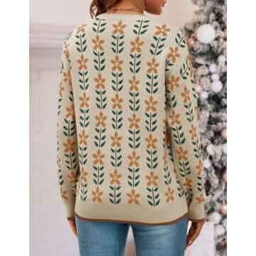 ZESICA Women's Long Sleeve Crewneck Sweater 2025 Fall Printed Cute Oversized Knitted Pullover Tops Trendy Clothes,Apricot,Medium