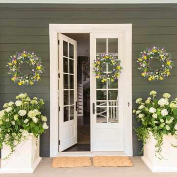 J'FLORU 22 Inch Spring Wreath - Daisy & Lavender Beauty