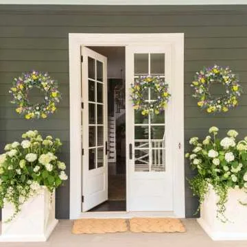 J'FLORU 22 Inch Spring Wreath - Daisy & Lavender Beauty