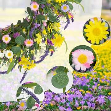 J'FLORU 22 Inch Spring Wreath - Daisy & Lavender Beauty