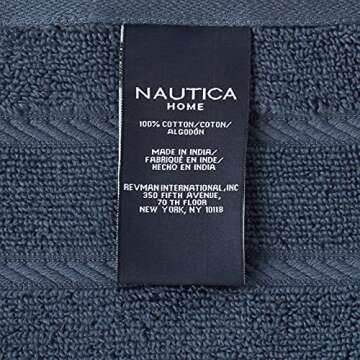Nautica Home | Belle Haven Collection | 100% Cotton Terry Super Soft Plush Wash Towel Set, Durable & Absorbent, Easy Care Machine Washable, 6-pc, Navy