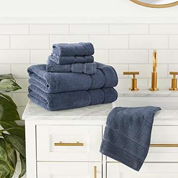 Nautica Home | Belle Haven Collection | 100% Cotton Terry Super Soft Plush Wash Towel Set, Durable & Absorbent, Easy Care Machine Washable, 6-pc, Navy