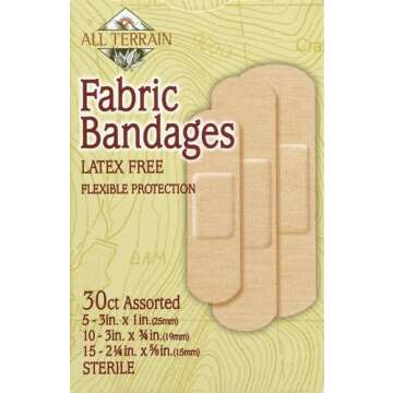 All Terrain Fabric Bandages, Latex-Free Flexible Protection, 30 Count, Assorted Sizes, Sterile