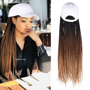 Yunkang Braided Baseball Cap Wig Box Braid Hair Extensions with Hat Ombre brown light brown Syntheti...