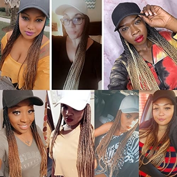 Yunkang 24-Inch Braided Baseball Cap Wig with Ombre Hair