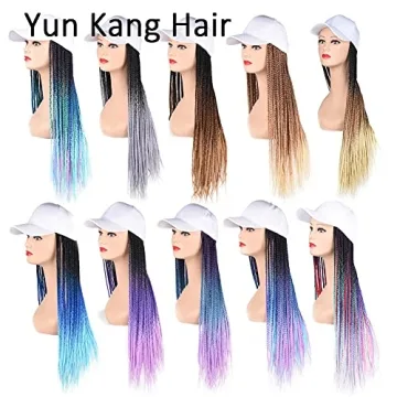 Yunkang 24-Inch Braided Baseball Cap Wig with Ombre Hair