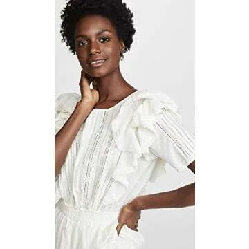 LOVESHACKFANCY Women's Natasha Dress, White, L