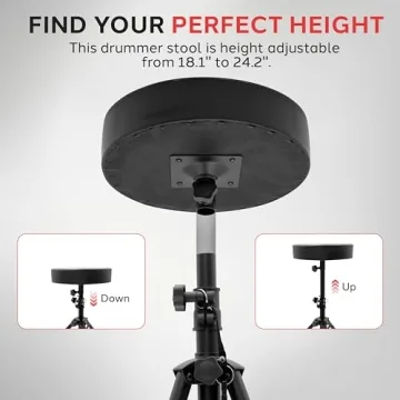 Adjustable Pyle Drum Stool for Musicians and Drummers