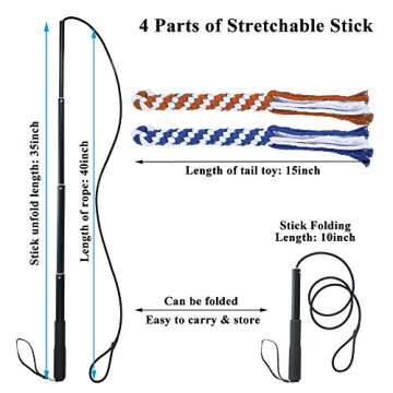 ASOCEA Dog Extendable Teaser Wand with 5 Colorful Rope Toys for Interactive Play