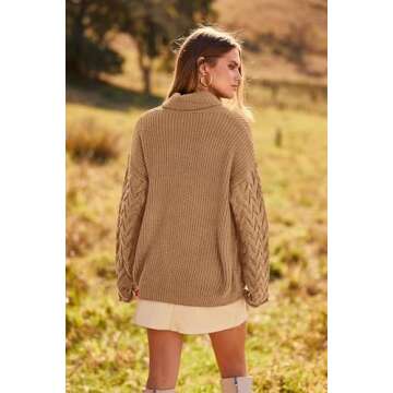PRETTYGARDEN Womens 2024 Fall Fashion Pullover Sweaters Turtleneck Long Sleeve Cable Knit Sweater Casual Chunky Jumper Tops (Khaki,Large)