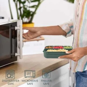 Bento Box Adult Lunch Box for Men Women, Bento Lunch Box for Kids Boys Girls School, Lunch Containers for Adults with 4 Compartments, Utensil set, Sauce Container, Muffin Cup, Dark Green