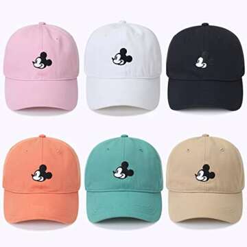 MOMODEER Cartoon Baseball Cap for Men and Women, 1OO% Cotton Embroidery Adjustable Baseball Hat for Outdoor Sports Decoration White