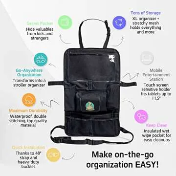 BABYSEATER Car Seat Organizer with Tablet Holder for Kids, XL