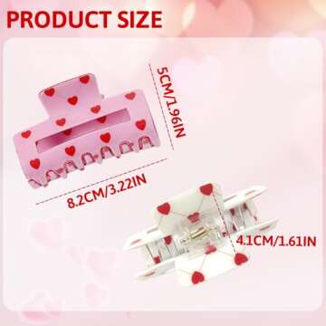 2Pcs Heart Hair Claw Clips for Women, Valentine’s Day Hair Clips, Non-Slip White Pink Claw Clips, Valentine’s Day Hair Accessories, Cute Red Heart Pattern Design, Claw Clips For Thin And Thick Hair