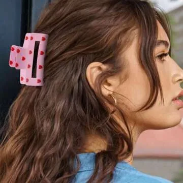 2Pcs Heart Hair Claw Clips for Women, Valentine’s Day Hair Clips, Non-Slip White Pink Claw Clips, Valentine’s Day Hair Accessories, Cute Red Heart Pattern Design, Claw Clips For Thin And Thick Hair