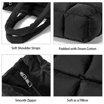 Herald Puffer Tote Bag for Women, Large Quilted Puffy Handbag Lightweight Winter Down Padding Lattice Satchel Purse (Black)