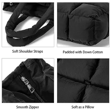 Herald Puffer Tote Bag for Women, Large Quilted Puffy Handbag Lightweight Winter Down Padding Lattice Satchel Purse (Black)